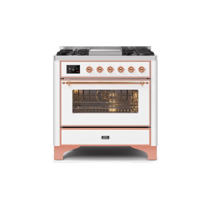 ILVE 36 Inch Majestic II Series Dual Fuel Natural Gas Range with 6 Burners and Griddle with 3.5 cu. ft. Oven Capacity TFT Oven Control Display - UM09FDNS3