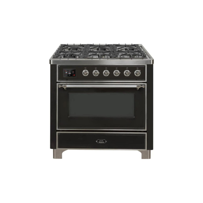 ILVE 36 Inch Majestic II Series Dual Fuel Natural Gas Range with 6 Burners and Griddle with 3.5 cu. ft. Oven Capacity TFT Oven Control Display - UM09FDNS3