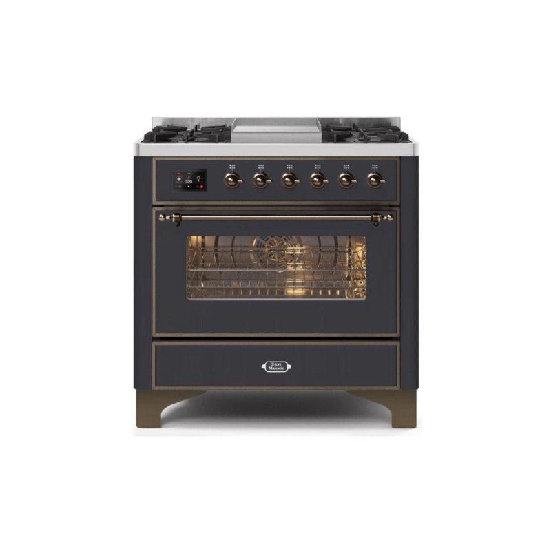 ILVE 36 Inch Majestic II Series Dual Fuel Natural Gas Range with 6 Burners and Griddle with 3.5 cu. ft. Oven Capacity TFT Oven Control Display - UM09FDNS3