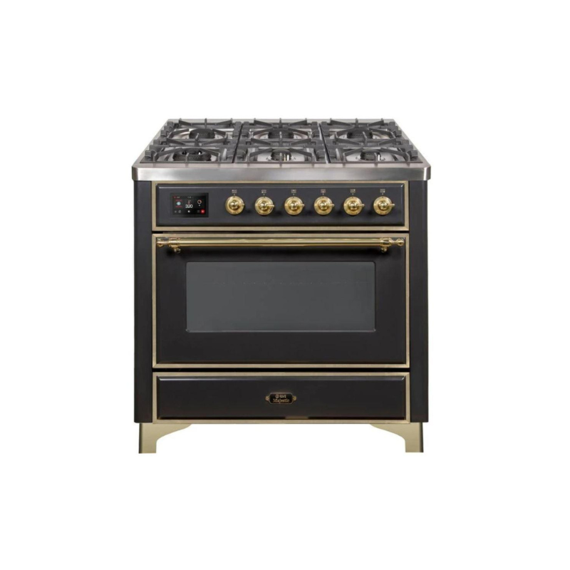 ILVE 36 Inch Majestic II Series Dual Fuel Natural Gas Range with 6 Burners and Griddle with 3.5 cu. ft. Oven Capacity TFT Oven Control Display - UM09FDNS3