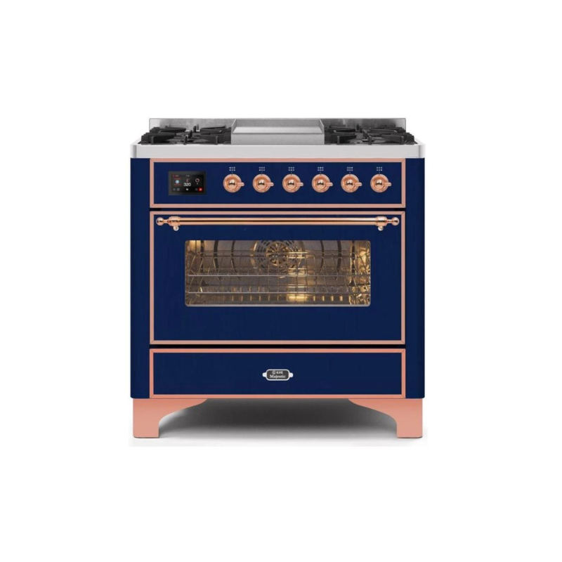 ILVE 36 Inch Majestic II Series Dual Fuel Natural Gas Range with 6 Burners and Griddle with 3.5 cu. ft. Oven Capacity TFT Oven Control Display - UM09FDNS3
