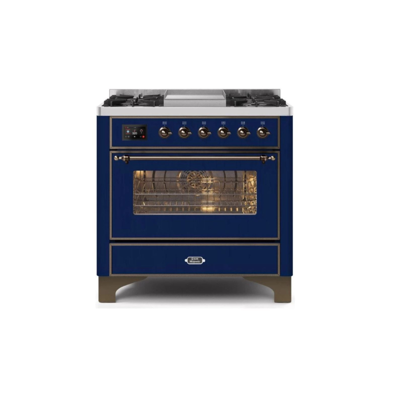 ILVE 36 Inch Majestic II Series Dual Fuel Natural Gas Range with 6 Burners and Griddle with 3.5 cu. ft. Oven Capacity TFT Oven Control Display - UM09FDNS3