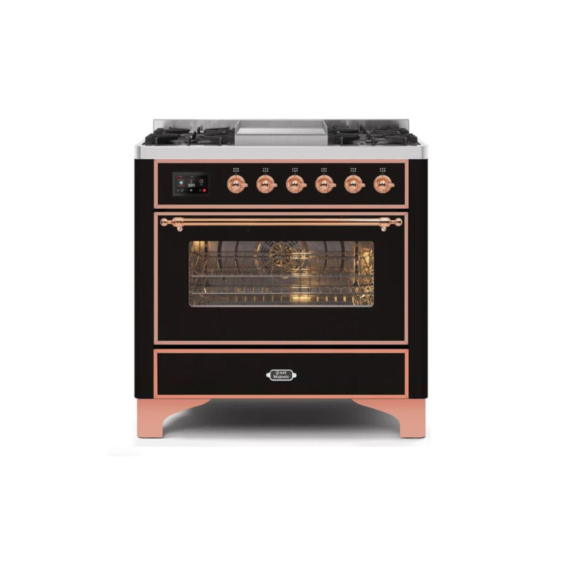 ILVE 36 Inch Majestic II Series Dual Fuel Natural Gas Range with 6 Burners and Griddle with 3.5 cu. ft. Oven Capacity TFT Oven Control Display - UM09FDNS3