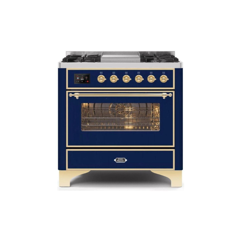 ILVE 36 Inch Majestic II Series Dual Fuel Natural Gas Range with 6 Burners and Griddle with 3.5 cu. ft. Oven Capacity TFT Oven Control Display - UM09FDNS3