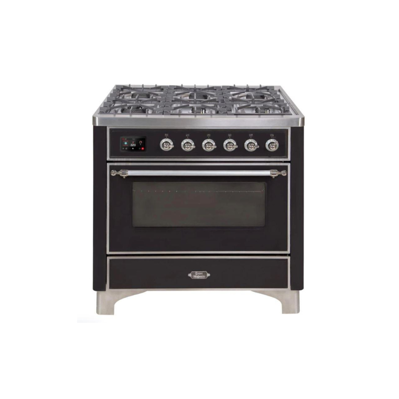 ILVE 36 Inch Majestic II Series Dual Fuel Natural Gas Range with 6 Burners and Griddle with 3.5 cu. ft. Oven Capacity TFT Oven Control Display - UM09FDNS3