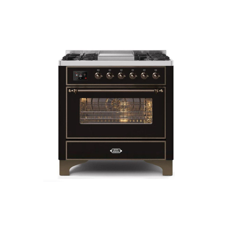 ILVE 36 Inch Majestic II Series Dual Fuel Natural Gas Range with 6 Burners and Griddle with 3.5 cu. ft. Oven Capacity TFT Oven Control Display - UM09FDNS3