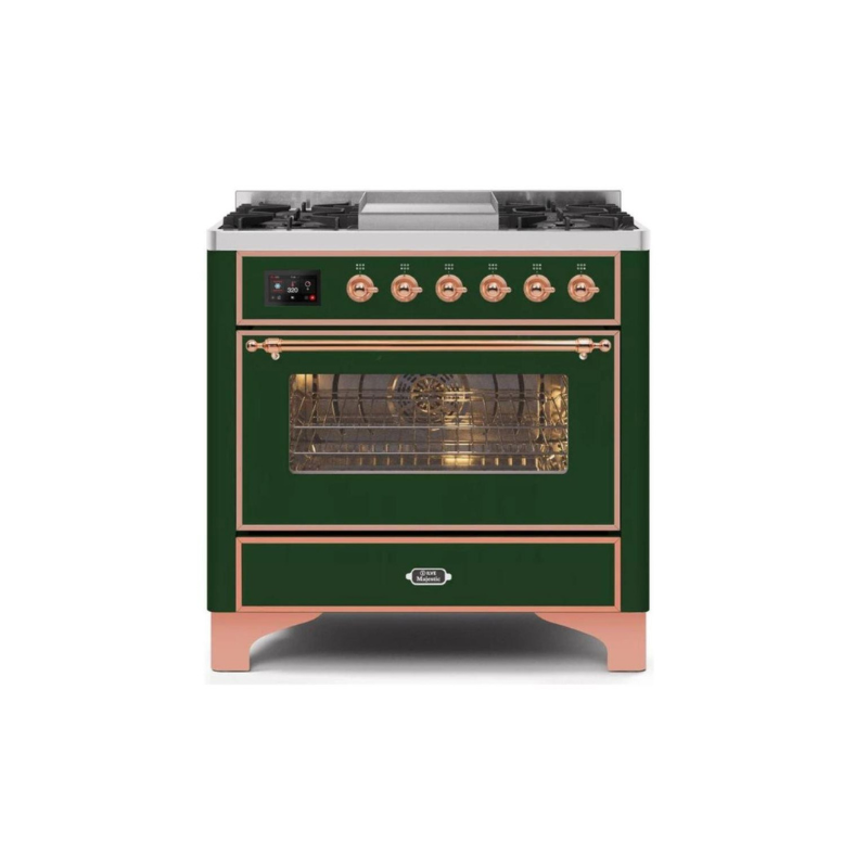 ILVE 36 Inch Majestic II Series Dual Fuel Natural Gas Range with 6 Burners and Griddle with 3.5 cu. ft. Oven Capacity TFT Oven Control Display - UM09FDNS3
