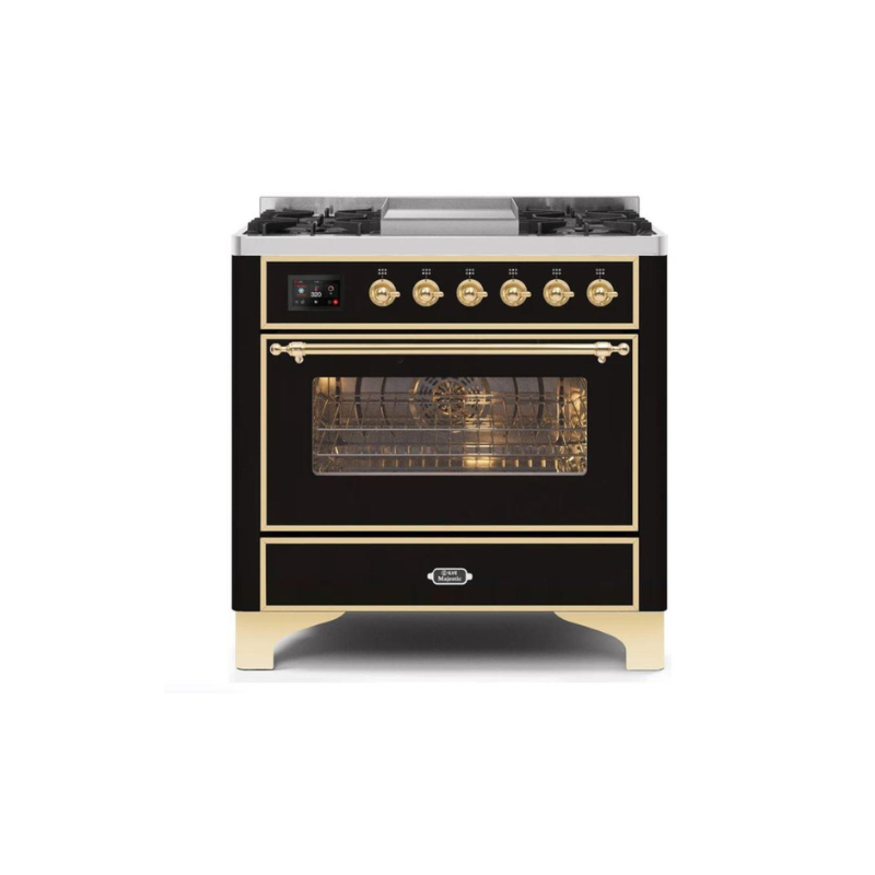 ILVE 36 Inch Majestic II Series Dual Fuel Natural Gas Range with 6 Burners and Griddle with 3.5 cu. ft. Oven Capacity TFT Oven Control Display - UM09FDNS3