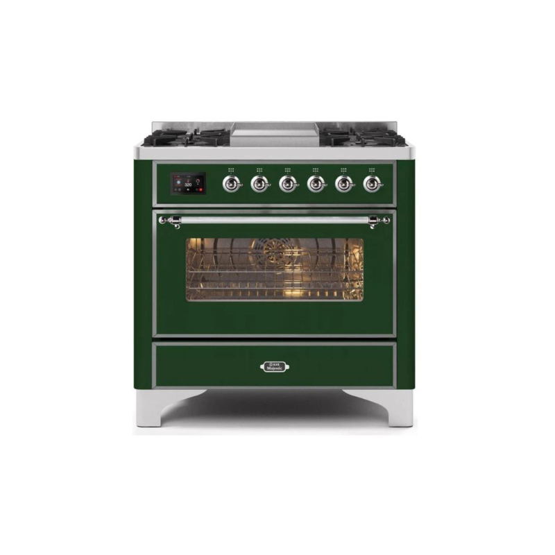 ILVE 36 Inch Majestic II Series Dual Fuel Natural Gas Range with 6 Burners and Griddle with 3.5 cu. ft. Oven Capacity TFT Oven Control Display - UM09FDNS3