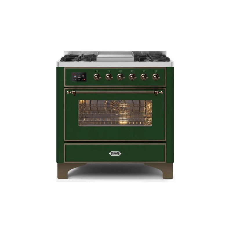 ILVE 36 Inch Majestic II Series Dual Fuel Natural Gas Range with 6 Burners and Griddle with 3.5 cu. ft. Oven Capacity TFT Oven Control Display - UM09FDNS3