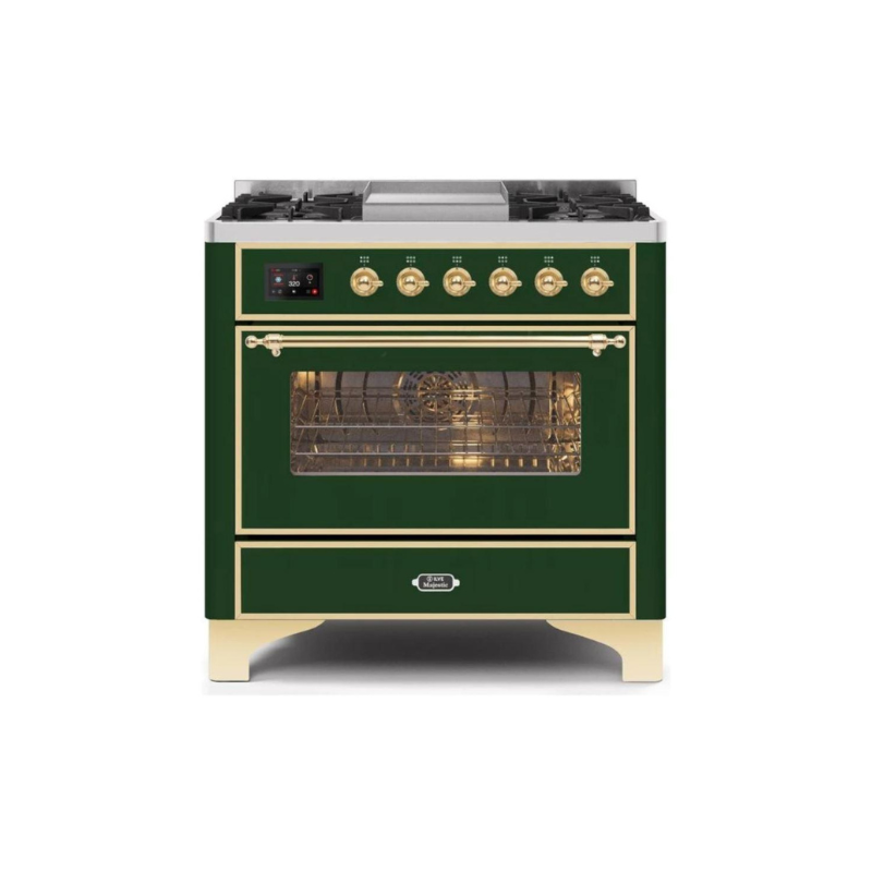 ILVE 36 Inch Majestic II Series Dual Fuel Natural Gas Range with 6 Burners and Griddle with 3.5 cu. ft. Oven Capacity TFT Oven Control Display - UM09FDNS3