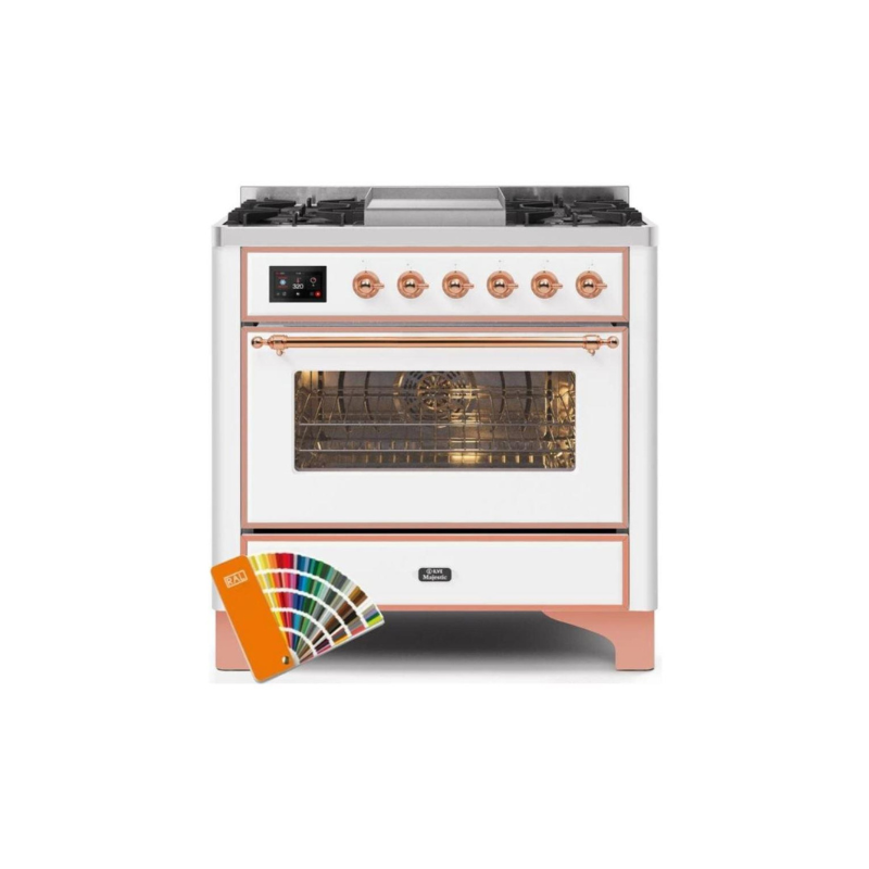 ILVE 36 Inch Majestic II Series Dual Fuel Natural Gas Range with 6 Burners and Griddle with 3.5 cu. ft. Oven Capacity TFT Oven Control Display - UM09FDNS3