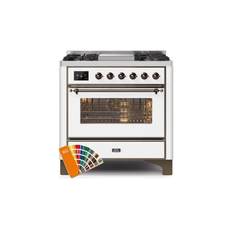 ILVE 36 Inch Majestic II Series Dual Fuel Natural Gas Range with 6 Burners and Griddle with 3.5 cu. ft. Oven Capacity TFT Oven Control Display - UM09FDNS3