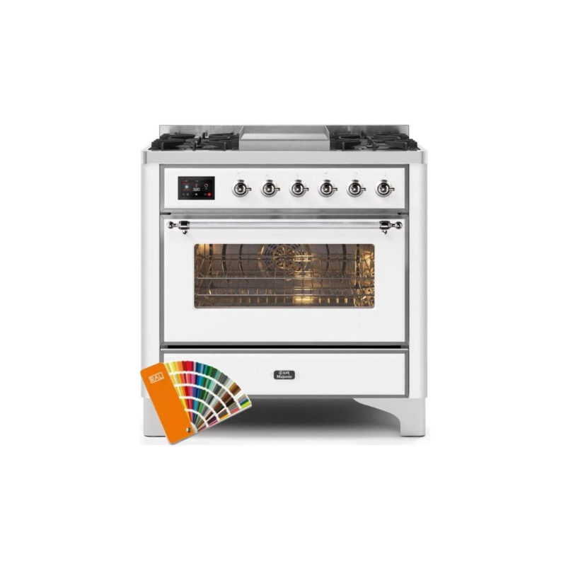 ILVE 36 Inch Majestic II Series Dual Fuel Natural Gas Range with 6 Burners and Griddle with 3.5 cu. ft. Oven Capacity TFT Oven Control Display - UM09FDNS3