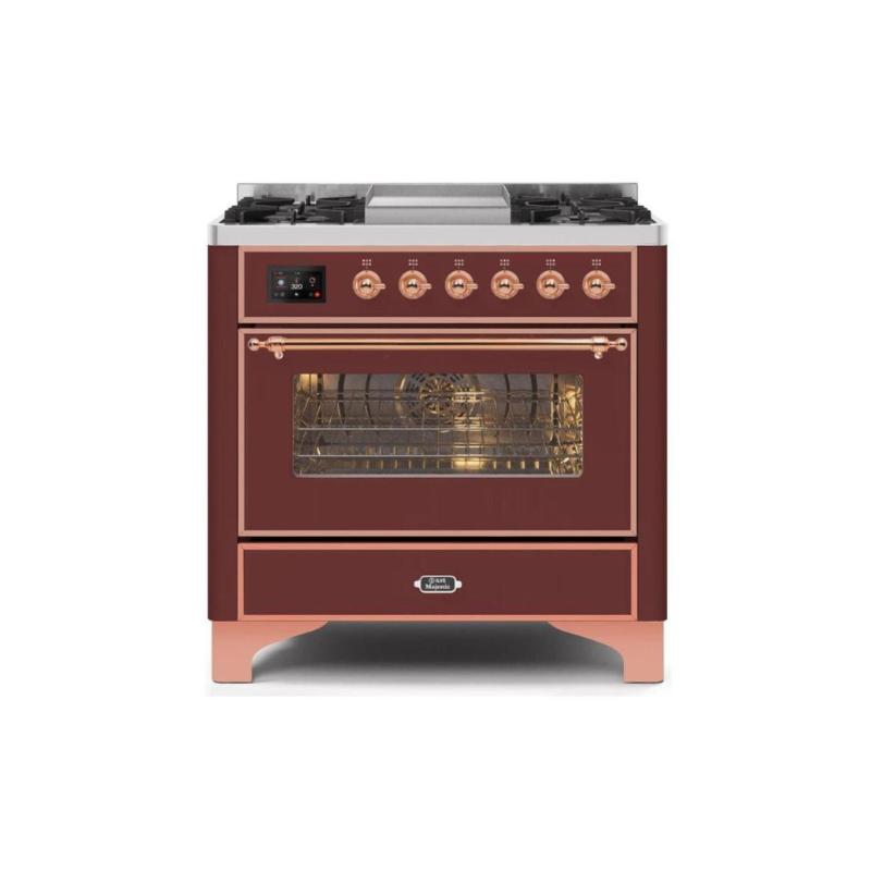 ILVE 36 Inch Majestic II Series Dual Fuel Natural Gas Range with 6 Burners and Griddle with 3.5 cu. ft. Oven Capacity TFT Oven Control Display - UM09FDNS3