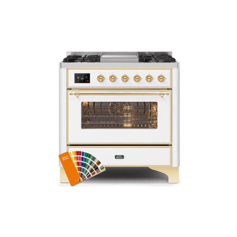ILVE 36 Inch Majestic II Series Dual Fuel Natural Gas Range with 6 Burners and Griddle with 3.5 cu. ft. Oven Capacity TFT Oven Control Display - UM09FDNS3