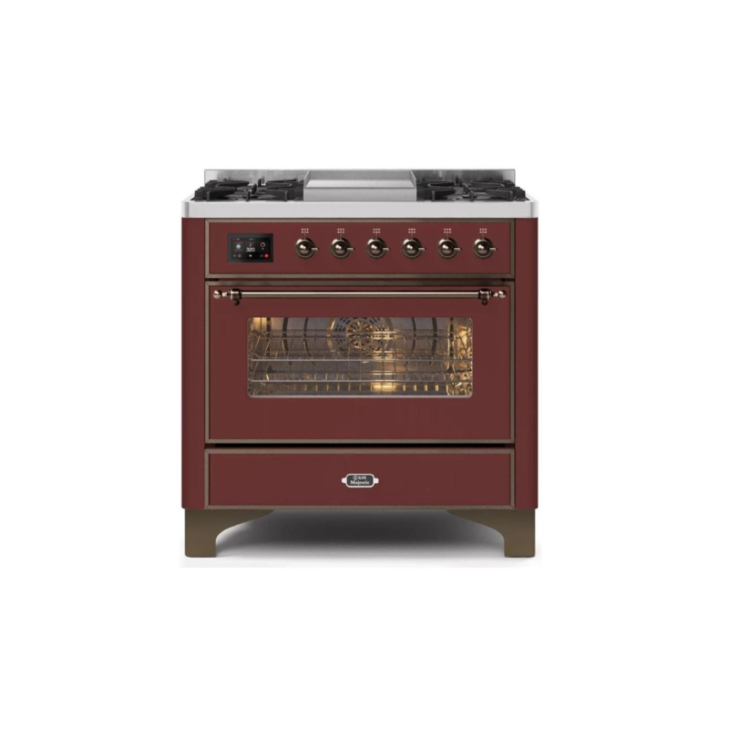 ILVE 36 Inch Majestic II Series Dual Fuel Natural Gas Range with 6 Burners and Griddle with 3.5 cu. ft. Oven Capacity TFT Oven Control Display - UM09FDNS3
