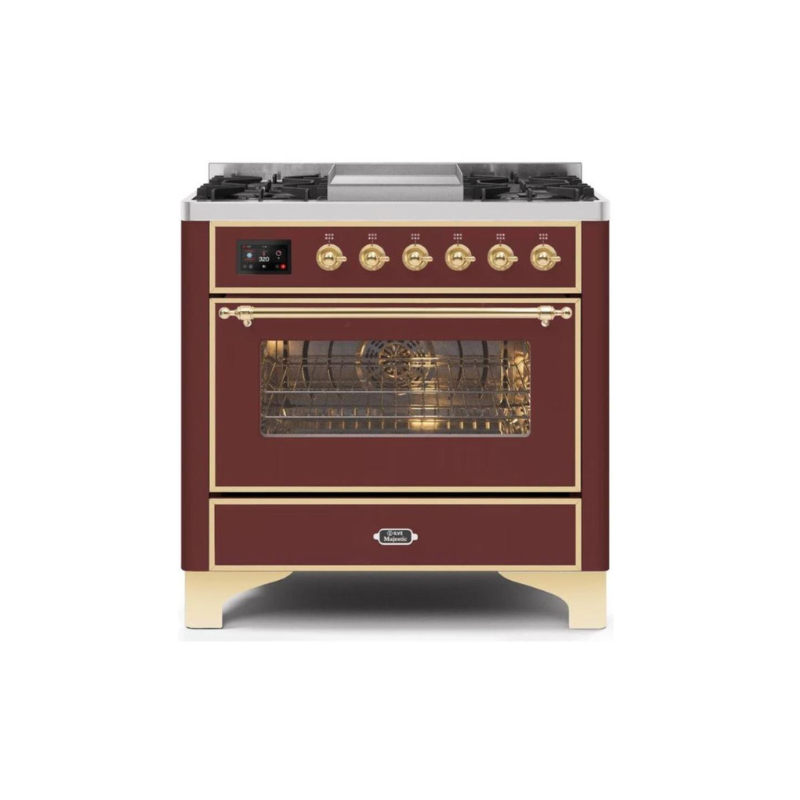 ILVE 36 Inch Majestic II Series Dual Fuel Natural Gas Range with 6 Burners and Griddle with 3.5 cu. ft. Oven Capacity TFT Oven Control Display - UM09FDNS3