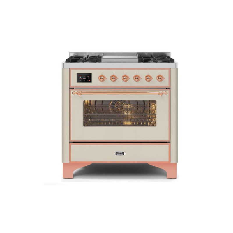 ILVE 36 Inch Majestic II Series Dual Fuel Natural Gas Range with 6 Burners and Griddle with 3.5 cu. ft. Oven Capacity TFT Oven Control Display - UM09FDNS3