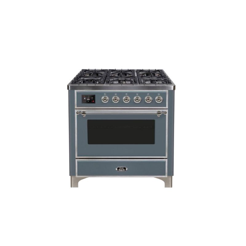 ILVE 36 Inch Majestic II Series Dual Fuel Natural Gas Range with 6 Burners and Griddle with 3.5 cu. ft. Oven Capacity TFT Oven Control Display - UM09FDNS3