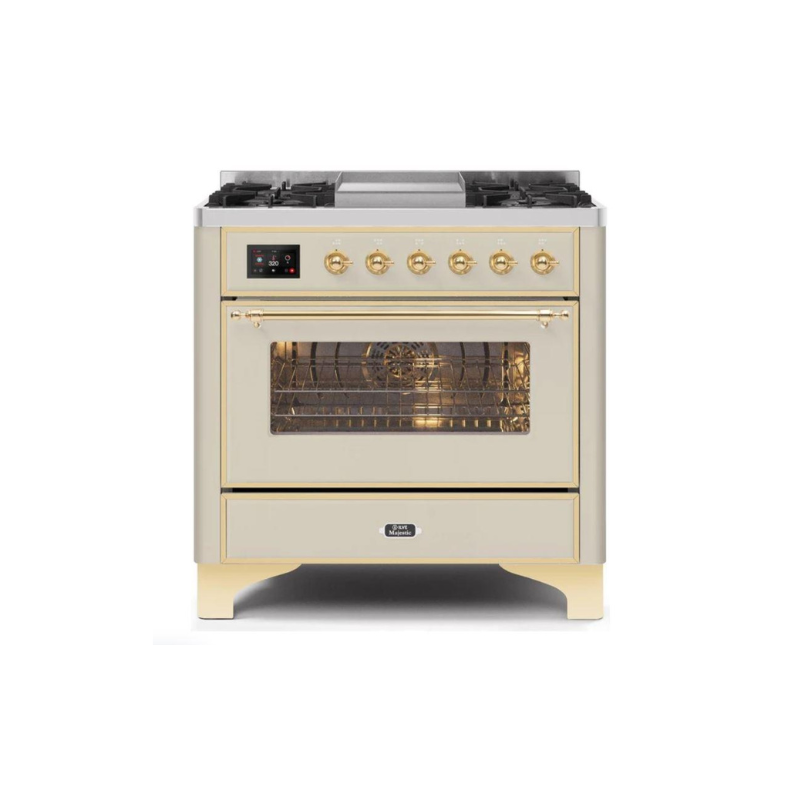 ILVE 36 Inch Majestic II Series Dual Fuel Natural Gas Range with 6 Burners and Griddle with 3.5 cu. ft. Oven Capacity TFT Oven Control Display - UM09FDNS3