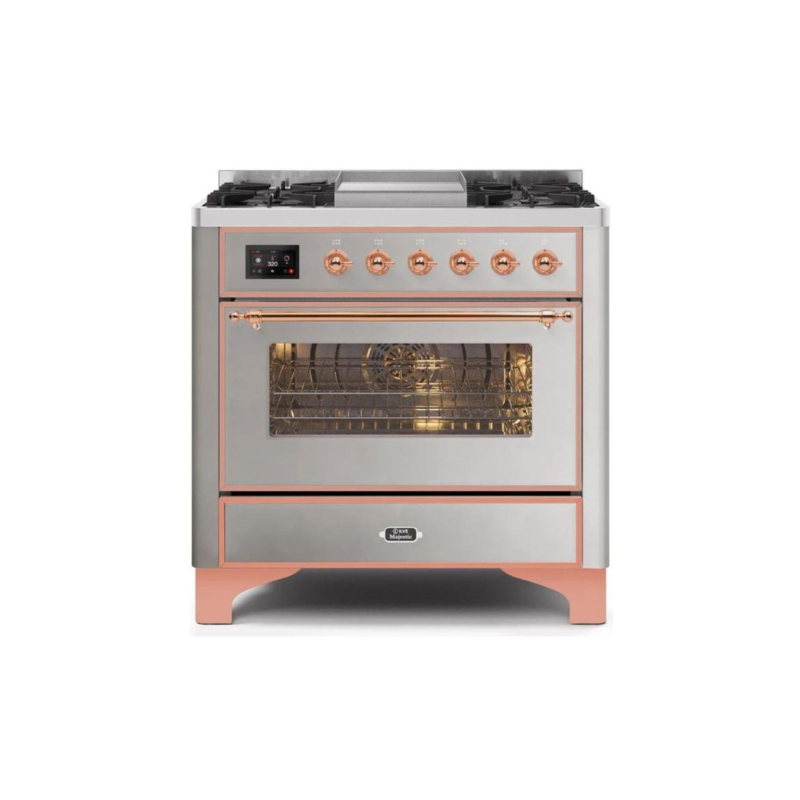 ILVE 36 Inch Majestic II Series Dual Fuel Natural Gas Range with 6 Burners and Griddle with 3.5 cu. ft. Oven Capacity TFT Oven Control Display - UM09FDNS3