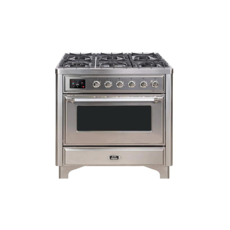 ILVE 36 Inch Majestic II Series Dual Fuel Natural Gas Range with 6 Burners and Griddle with 3.5 cu. ft. Oven Capacity TFT Oven Control Display - UM09FDNS3