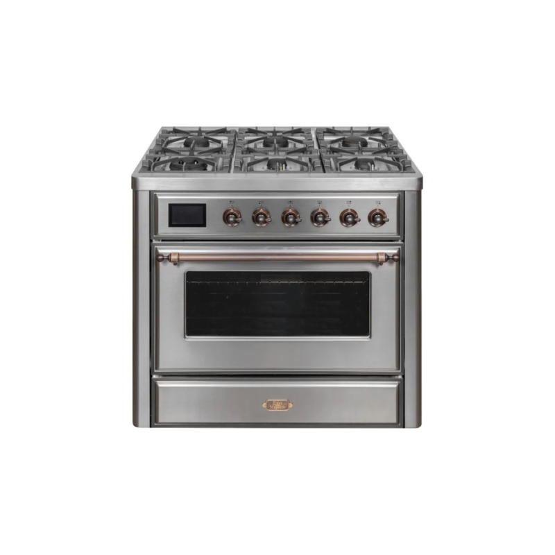 ILVE 36 Inch Majestic II Series Dual Fuel Natural Gas Range with 6 Burners and Griddle with 3.5 cu. ft. Oven Capacity TFT Oven Control Display - UM09FDNS3