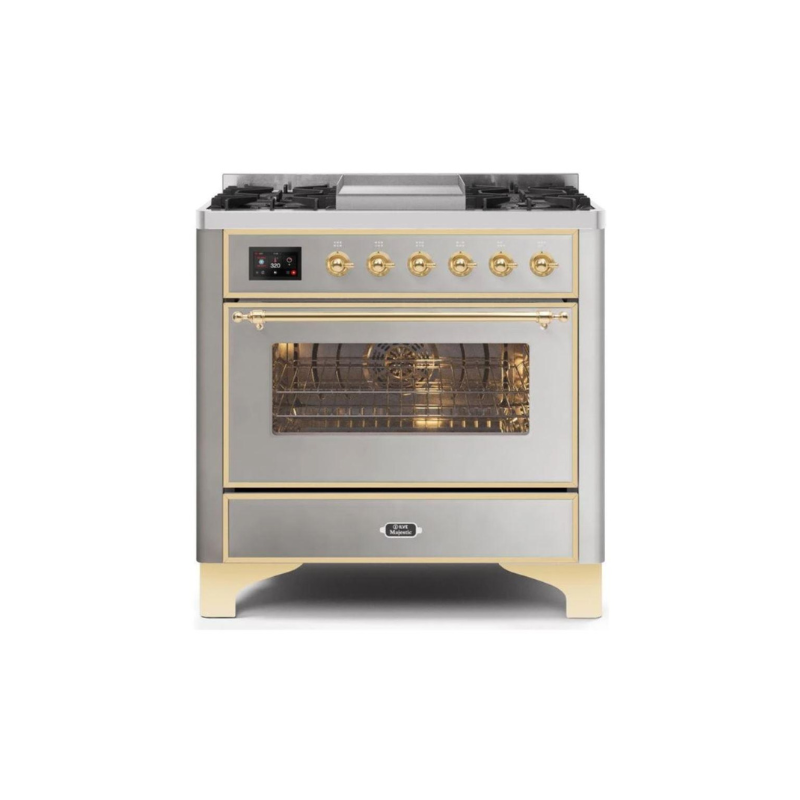 ILVE 36 Inch Majestic II Series Dual Fuel Natural Gas Range with 6 Burners and Griddle with 3.5 cu. ft. Oven Capacity TFT Oven Control Display - UM09FDNS3