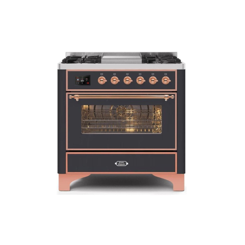 ILVE 36 Inch Majestic II Series Dual Fuel Natural Gas Range with 6 Burners and Griddle with 3.5 cu. ft. Oven Capacity TFT Oven Control Display - UM09FDNS3