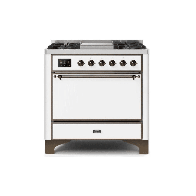 ILVE 36 Inch Majestic II Series Natural/ Propane Gas Burner and Electric Oven Range with 6 Sealed Burners - UM09FDQNS3