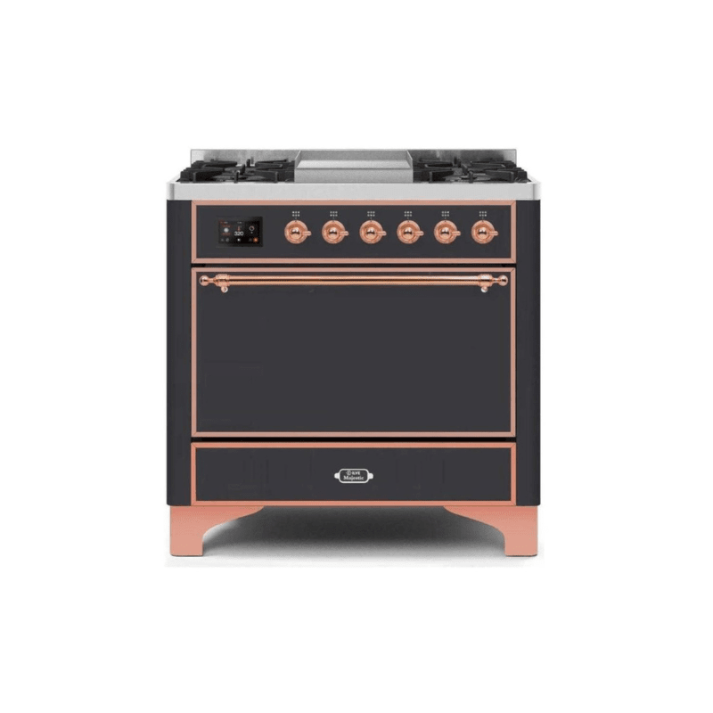 ILVE 36 Inch Majestic II Series Natural/ Propane Gas Burner and Electric Oven Range with 6 Sealed Burners - UM09FDQNS3