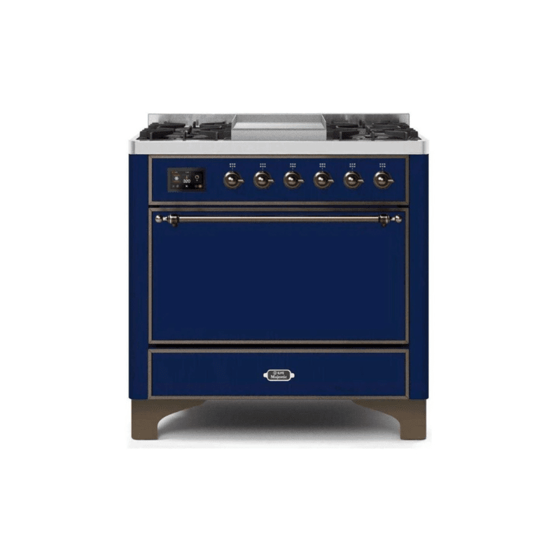 ILVE 36 Inch Majestic II Series Natural/ Propane Gas Burner and Electric Oven Range with 6 Sealed Burners - UM09FDQNS3