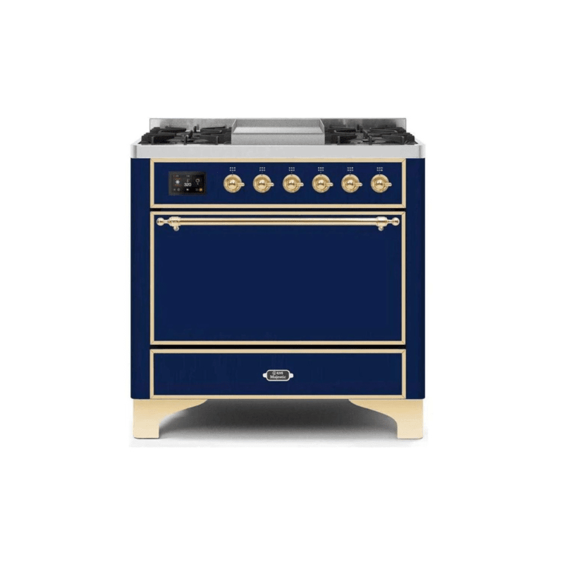 ILVE 36 Inch Majestic II Series Natural/ Propane Gas Burner and Electric Oven Range with 6 Sealed Burners - UM09FDQNS3