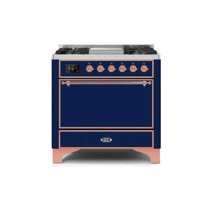 ILVE 36 Inch Majestic II Series Natural/ Propane Gas Burner and Electric Oven Range with 6 Sealed Burners - UM09FDQNS3