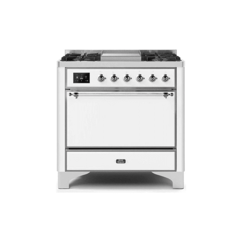 ILVE 36 Inch Majestic II Series Natural/ Propane Gas Burner and Electric Oven Range with 6 Sealed Burners - UM09FDQNS3
