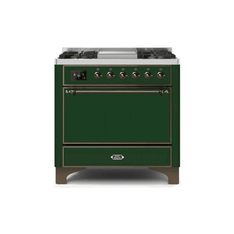 ILVE 36 Inch Majestic II Series Natural/ Propane Gas Burner and Electric Oven Range with 6 Sealed Burners - UM09FDQNS3