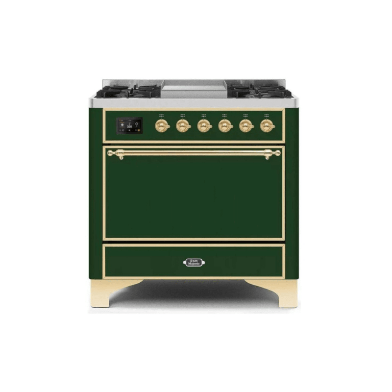 ILVE 36 Inch Majestic II Series Natural/ Propane Gas Burner and Electric Oven Range with 6 Sealed Burners - UM09FDQNS3