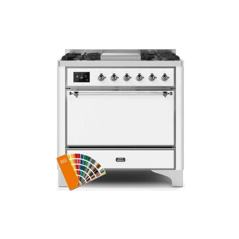 ILVE 36 Inch Majestic II Series Natural/ Propane Gas Burner and Electric Oven Range with 6 Sealed Burners - UM09FDQNS3