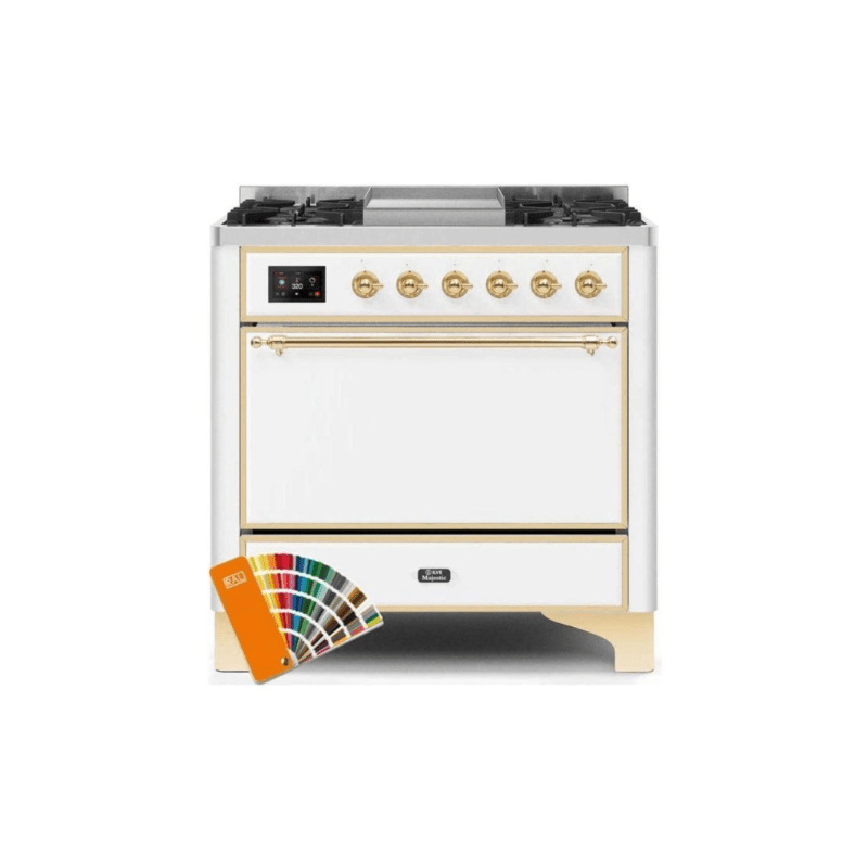 ILVE 36 Inch Majestic II Series Natural/ Propane Gas Burner and Electric Oven Range with 6 Sealed Burners - UM09FDQNS3