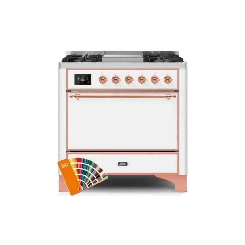 ILVE 36 Inch Majestic II Series Natural/ Propane Gas Burner and Electric Oven Range with 6 Sealed Burners - UM09FDQNS3