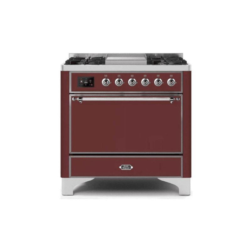 ILVE 36 Inch Majestic II Series Natural/ Propane Gas Burner and Electric Oven Range with 6 Sealed Burners - UM09FDQNS3