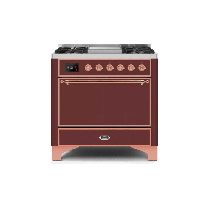 ILVE 36 Inch Majestic II Series Natural/ Propane Gas Burner and Electric Oven Range with 6 Sealed Burners - UM09FDQNS3