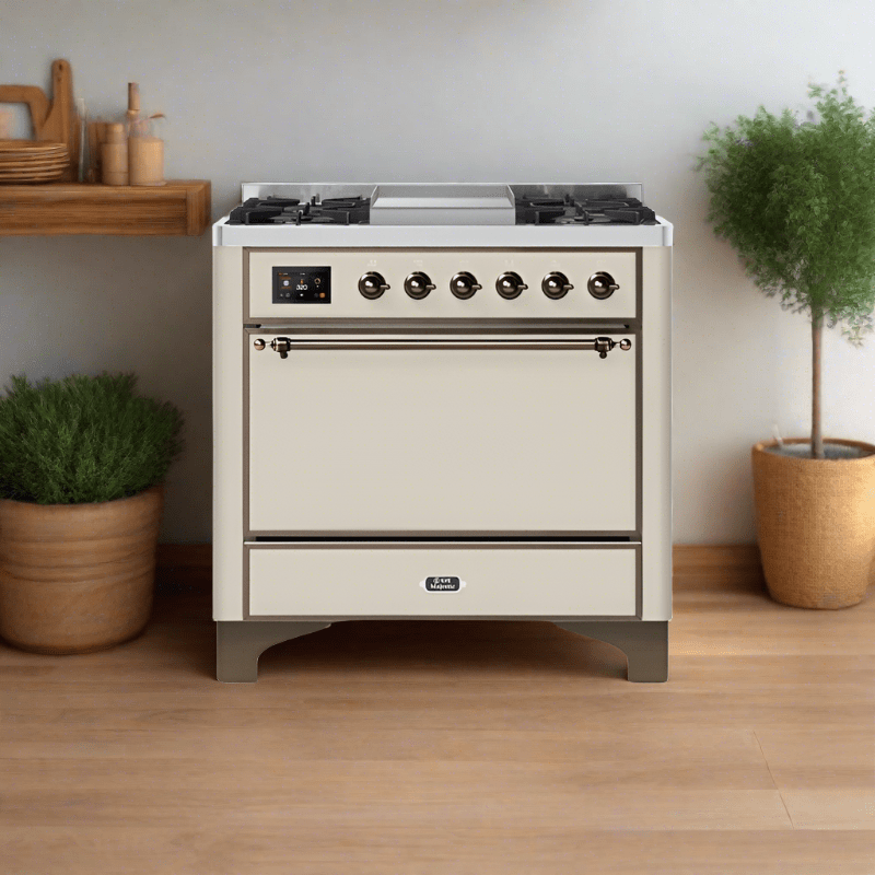 ILVE 36 Inch Majestic II Series Natural/ Propane Gas Burner and Electric Oven Range with 6 Sealed Burners (UM09FDQNS3)