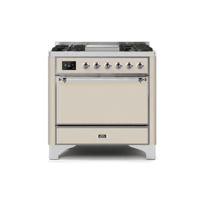 ILVE 36 Inch Majestic II Series Natural/ Propane Gas Burner and Electric Oven Range with 6 Sealed Burners (UM09FDQNS3)
