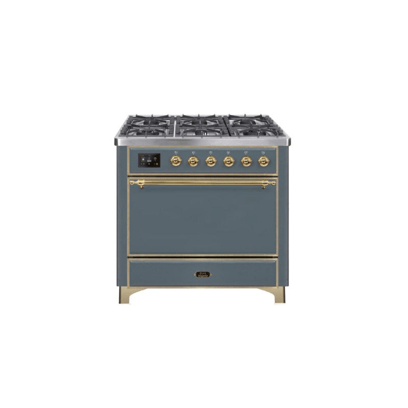 ILVE 36 Inch Majestic II Series Natural/ Propane Gas Burner and Electric Oven Range with 6 Sealed Burners - UM09FDQNS3
