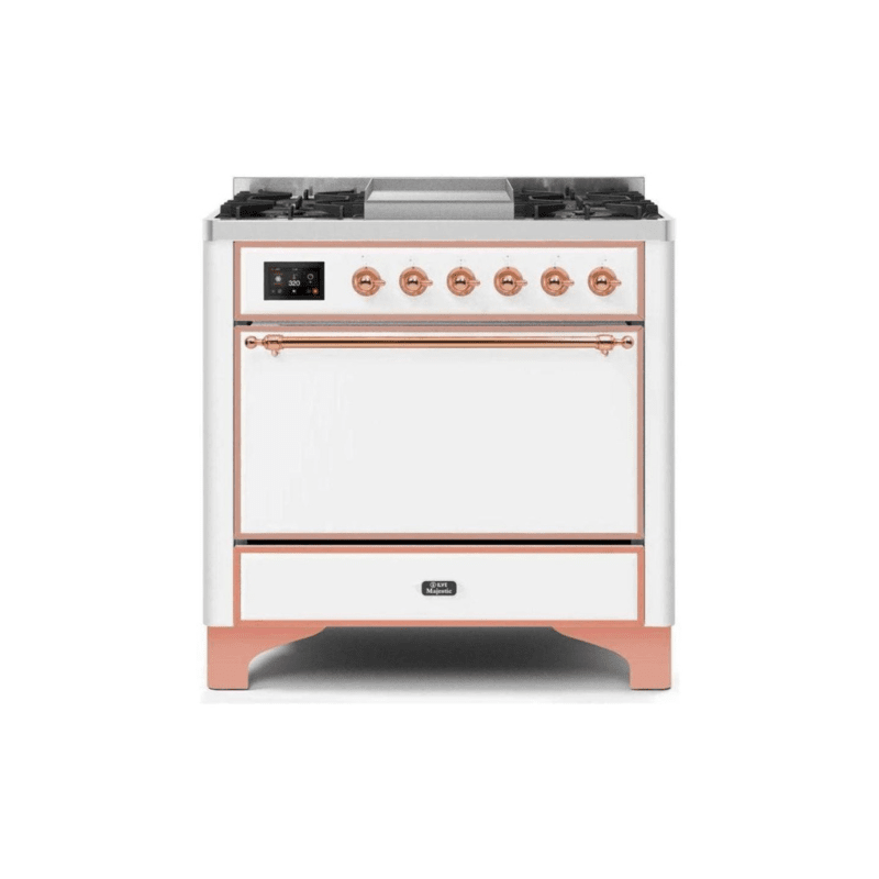 ILVE 36 Inch Majestic II Series Natural/ Propane Gas Burner and Electric Oven Range with 6 Sealed Burners - UM09FDQNS3