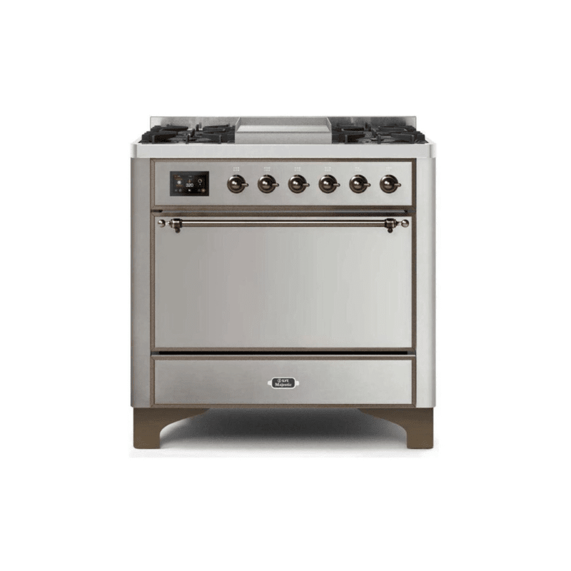 ILVE 36 Inch Majestic II Series Natural/ Propane Gas Burner and Electric Oven Range with 6 Sealed Burners - UM09FDQNS3