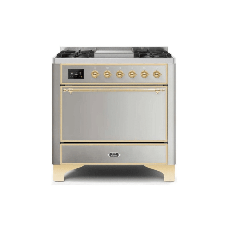 ILVE 36 Inch Majestic II Series Natural/ Propane Gas Burner and Electric Oven Range with 6 Sealed Burners - UM09FDQNS3