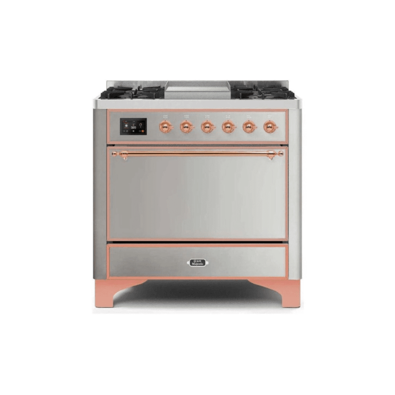 ILVE 36 Inch Majestic II Series Natural/ Propane Gas Burner and Electric Oven Range with 6 Sealed Burners - UM09FDQNS3